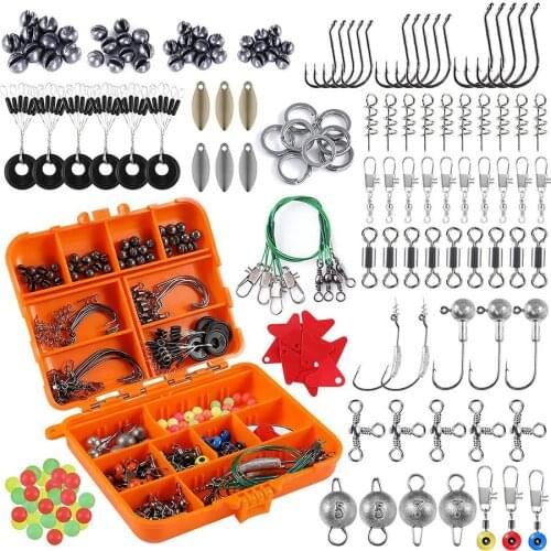 213pcs Fishing Tackle Kit Fishing Gear Luya Fish Hook With Fishing Hook Swivel Snap Weights Sinkers Tackle Box Fishing Accessory