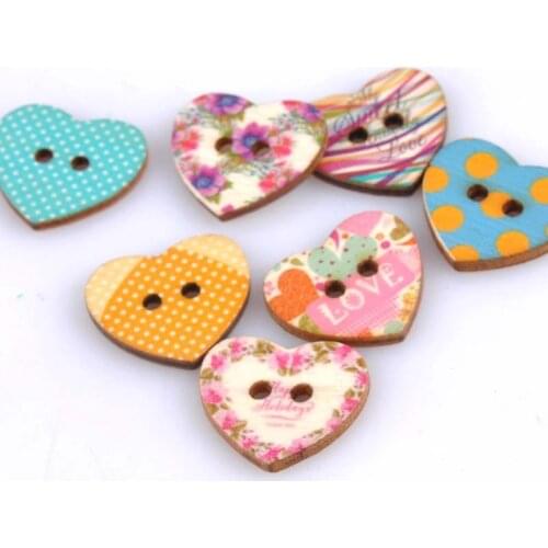 50pcs Mixed Heart Wooden Sewing buttons Bottoni decorativi Handmade Scrapbooking Crafts 22x24mm MT0860