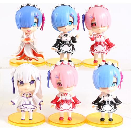 6pcs/set Re:Life in a Different World From Zero Anime Figure Emilia Action Figure Rem Ram Figurine Collectible Model Doll Toys