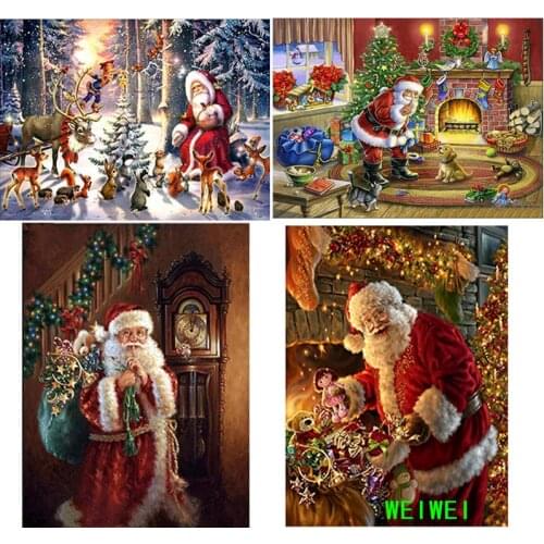 Diamond Painting Santa Claus Pictures DIY 5D Diamond Embroidery Christmas Full Round Drill Mosaic Rhinestone Art Gift Wall Decor