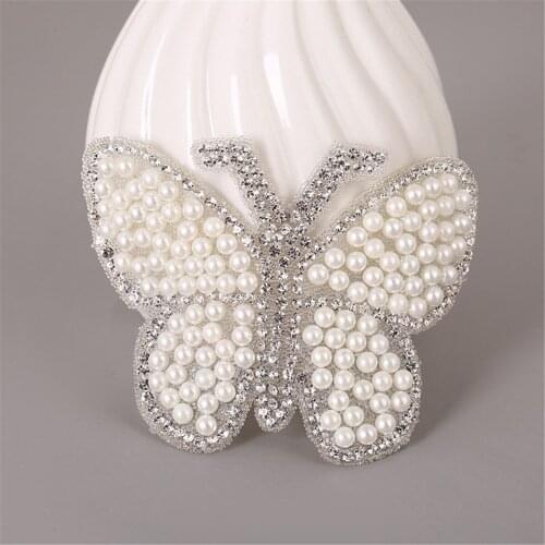 5/10/20 Pcs Diamond Pearl Butterfly Patches for Clothing White Rhinestones Iron on Patch Stick Applique for DIY Hats Dress