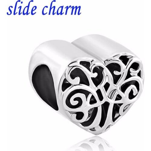 Slide charm Free shipping Heart Filigree Irish Charm Triquetra Celtic Knot Family Tree Of Life Bead fit Pandora bracelet