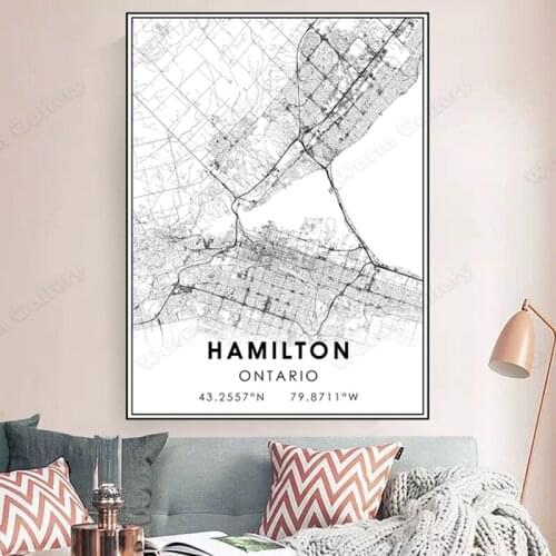 Black and White Ontario City Map The Hamilton City Map Poster HD Print Wall Art Canvas Nordic Landspace Painting for Home Decor