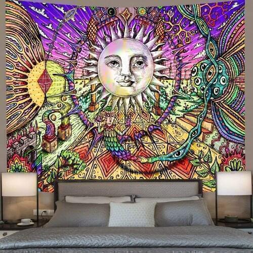 Color 3d Sun Moon Mandala Tapestry Wall Hanging Celestial Wall Tapestry Hippie Wall Carpets Dorm Decor Psychedelic Tapestry