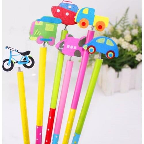Wooden Cartoon Head Pencil Car Bike Truck Styling Pencil Creative Stationery Cute School Supplies Pupils Prizes Gifts Gifts