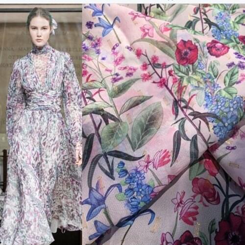 145cm*100cm designer fabric Polyester printed fabric summer new product fabric retro small flowers gold silk chiffon fabric
