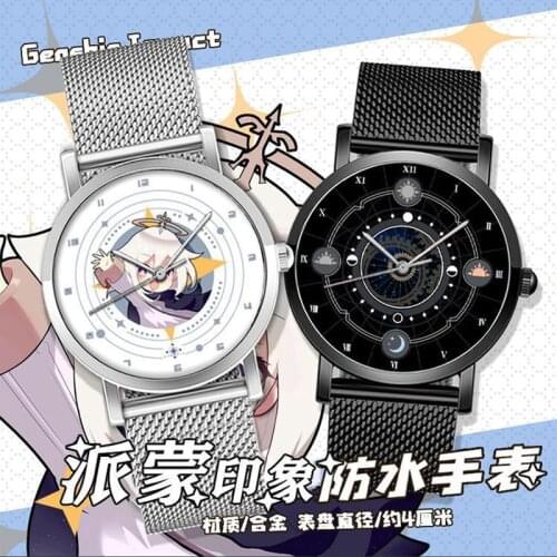 Genshin Impact Paimon Cosplay Zero Two Couple Watches Black Guartz Wrist Watch Fashion Student Xmas Birthday Gifts Anime