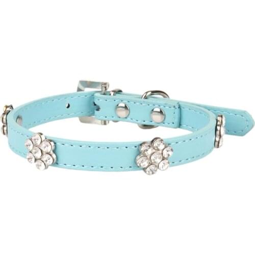 Crystal Flowers Dogs Collars Decorative PU Leather Collar for Small Medium Large Dog Pet Accessories Products hundehalsband XS-L