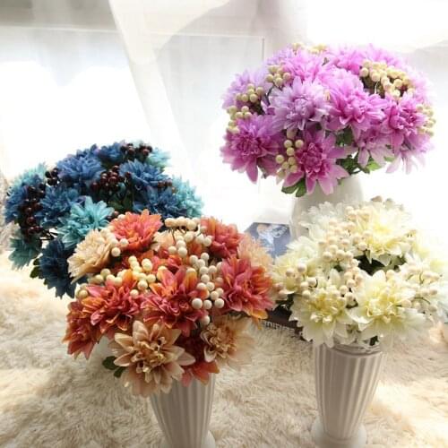 Artificial Dahlia Berry Bouquet Fruit Flower DIY Silk Flower Home Party Wedding Holiday Decoration Craft Free Shipping