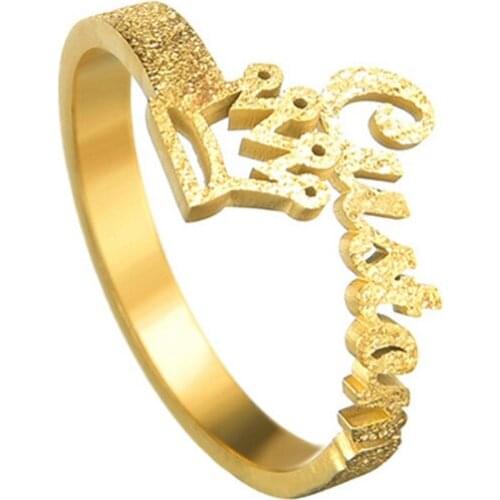 AurolaCo Custom Frosted Rings Customized Name Rings with Crown Personalize Stainless Steel Rings For Women Jewelry Gift