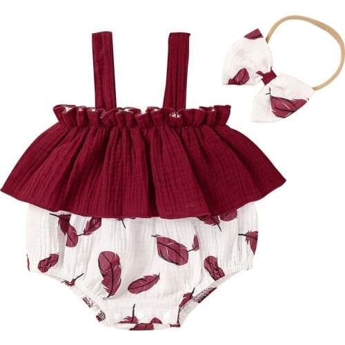 2Pcs Newborn Baby Girls Floral Print Romper Headband Infant Toddler Summer Boat Neck Sleeveless Romper Jumpsuits 0-18M