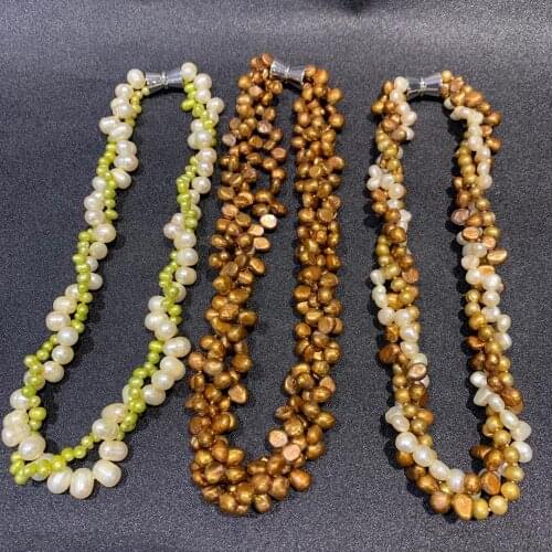 Natural fresh water pearl short necklace multi layers coffe brown color multi color irregular shape fashion women jewelry magnet