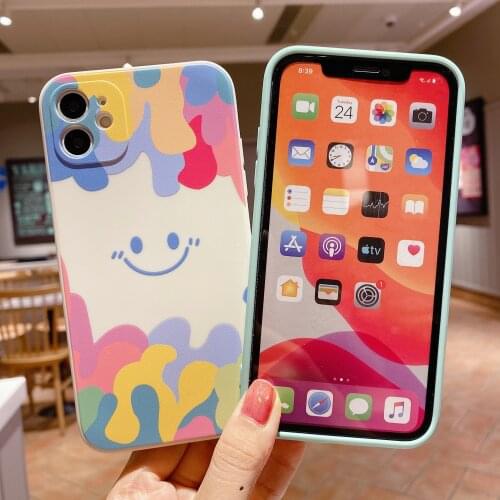Fashion Smiley Face Colorful Side Pattern Phone Case For iPhone 12 Mini 11 12 Pro Max X XS XR XSMax 6 7 8 Plus Soft TPU Case