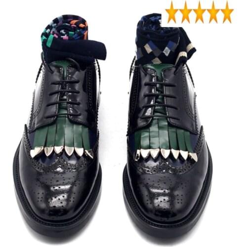 Leather 2021 Genuine New Brogues Men Carved Tassel Metal Derby British Style Party Pointed Toe Flat Shoes Plus Size