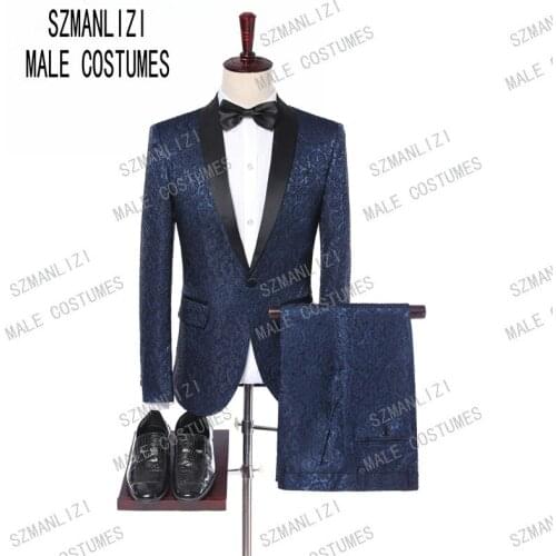 2019 Custom Made Navy Blue Men Wedding Groom Suit With Pants Slim Fit Men Tuxedo Suit For Wedding Prom Best Man Suit Costume