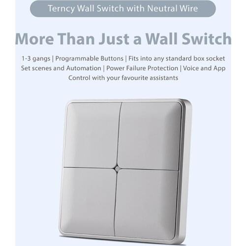 Terncy Wall Switch with Neutral Wire - 1 to 4 Gangs, Gray (Homekit, Google Home, Alexa)