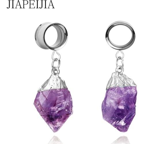 Natural Crystal Pendant Ear Plug Tunnels and Gauges Ear Stretcher Expander Body Piercing Jewelry