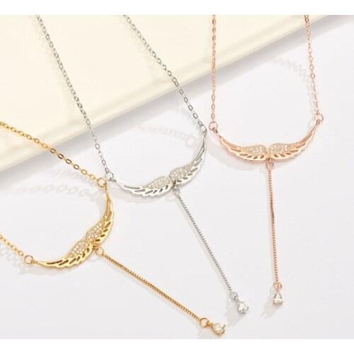 New Drop Shipping 925 Sterling Silver Necklaces Zircon Angel Wings Necklaces Jewelry Collar Colar de Plata