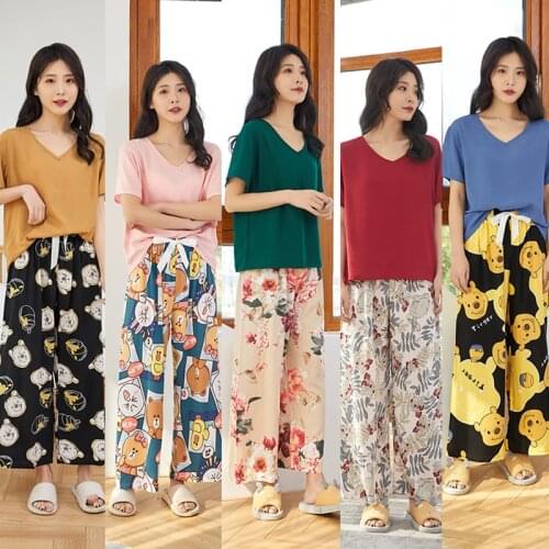 Womens Thin Wide-Leg Pajama Pants Summer Women Pants Home Clothes Sleepwear Loose Pajamas Large Size Pregnant Pajamas For Sleep