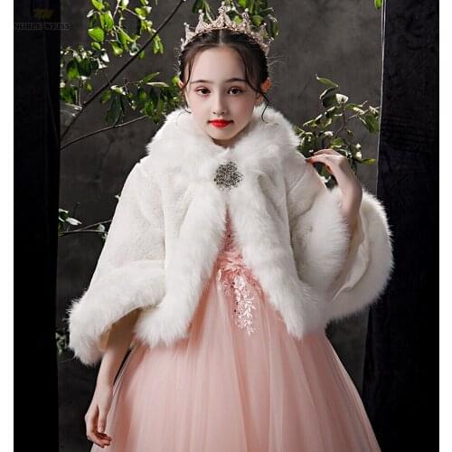 Girl Wedding Fur Wrap Winter Warm Children Prom Party Keep Warm Coat Kids Shawl With Sleeves