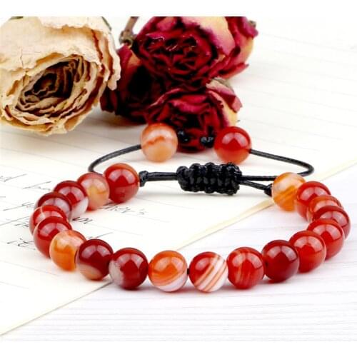 Striped Agates Natural Stone Bracelet 8mm Multicolor Beads Braided Bracelets&Bangle Handmade Adjustable Friendship Charm Jewelry