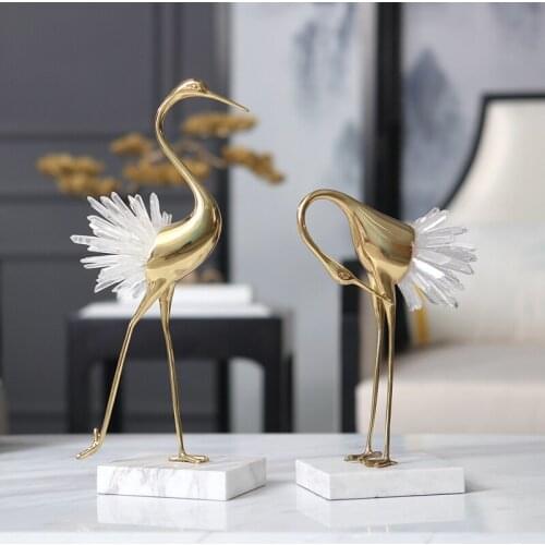 Luxurious Copper Flamingo Art Decoration Crystal Handicraft Crafting Figurine Art Marble Modern Home Decoration Ornament