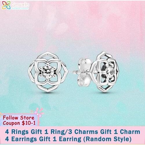 Smuxin 925 Sterling Silver Stud Earring Rose Petals Stud Earrings Cubic Zirconia Stud Earrings Women Earrings Girl Earrings