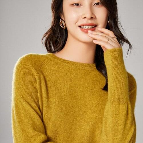 100% Wool Women O-Neck Sweater 2021 Autumn Winter Warm Soft Knitted Pullover Female Loose Casual Jumper Sweater 6 Colors