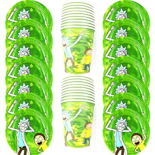 Shower Decorate Cups Plates Kids Favors Pet Rick And Morti Theme Dishes Glass Birthday Events Party Baby Tableware 60pcs/lot