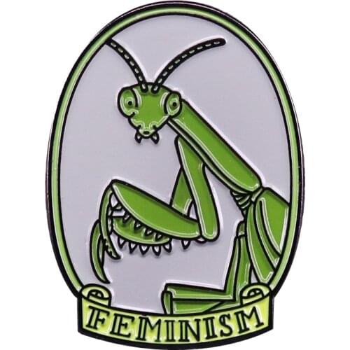 Feminism praying mantis cute lapel pin take a bite out of the patriarchy
