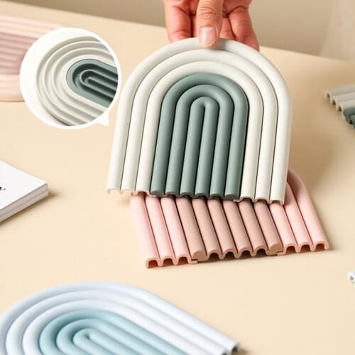 2PCS Silicone Removable Rainbow Coasters Insulation Pads Cup Mat Non Slip Placemat Home Decor Kitchen Accessories For Pot Plate