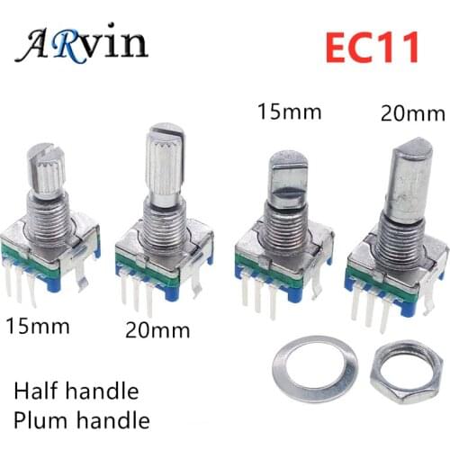 5PCS/LOT 20 Position 360 Degree Rotary Encoder EC11 w Push Button 5Pin Handle Long 15/20MM With A Built In Push Button Switch