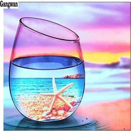 Diamond Embroidery glass Landscape Home Decoration Cup DIY Diamond Painting Beach Full Square round Starfish Rhinestone Picture