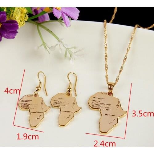 Bangrui Ethiopian Africa Map Jewelry sets Gold Color Jewelry Sets Statement Necklace &Earrings &Pendant African Wedding