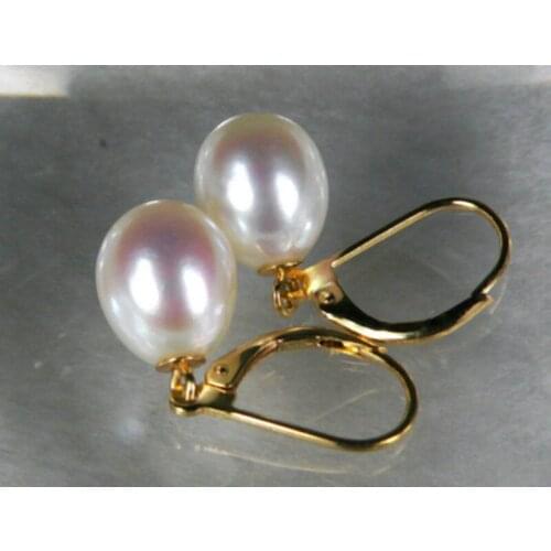 Free Shipping >> new hot new 8*10mm AAA++ grade white drop akoya pearl dangle earring lever back new