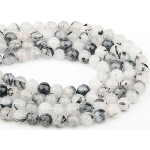 Natural Stone Black Rutilated Quartz Loose Beads 15'' Strand 4 6 8 10 12mm for Jewelry Making DIY Necklace Bracelet Accessories