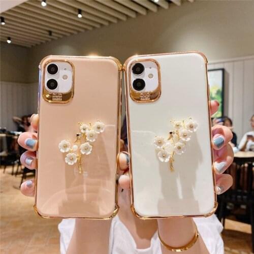 Luxury 3D metal flower camera protection plating soft phone case for iphone 11 Pro 7 8 plus X XS XR MAX SE 2020 back cover