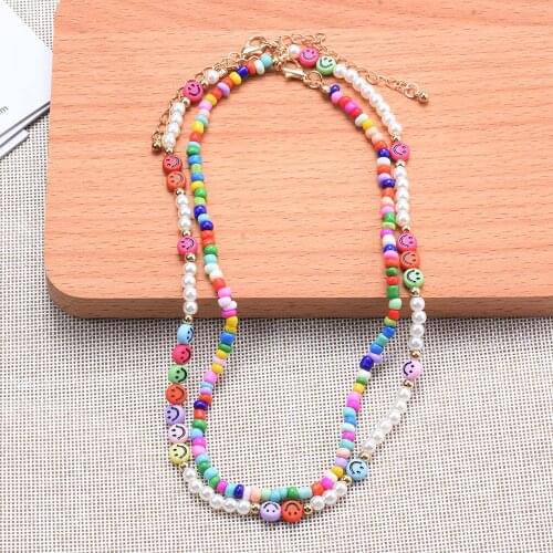 Fashion Kids Double Layer Acrylic Beads Handmade Choker Necklace For Women Girls Faux Pearl Smile Beaded Colors Necklace Jewelry