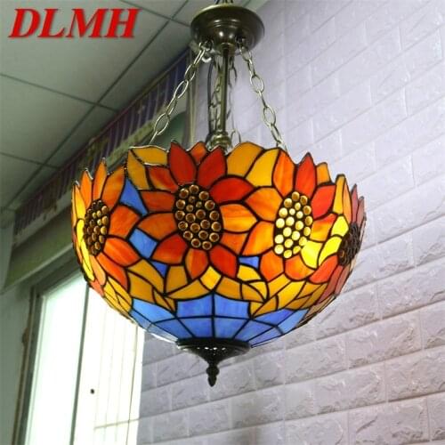 DLMH Tiffany Pendant Light Contemporary LED Sunflower Figure Lamp Fixtures For Home Dining Room