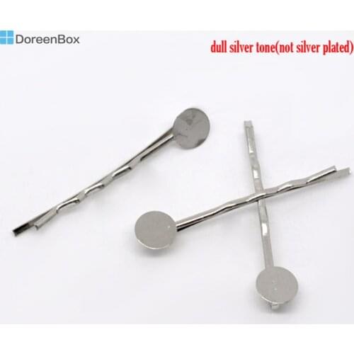 Doreen Box hot- (sold per lot of 100) Silver Color Bobby Pins Hair Clips W /Glue Pad 4.4x1.5cm (B11530)