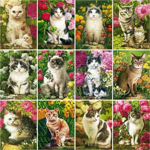 Evershine Diamond Painting Cat 5D DIY Diamond Embroidery Flower Cross Stitch Animals Full Square Round Rhinestone Picture Crafts