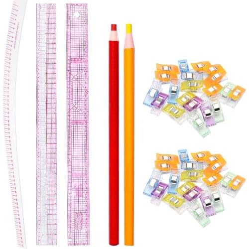 LMDZ Sewing Tools Soft Plastic Comma Shaped Curve French Ruler and Quilting Craft Knitting Clip Markers Pencil for DIY Patchwork