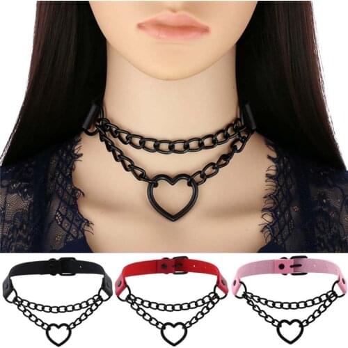 Punk PU leather heart-shaped spike rivet collar studded with necklace necklace body birthday party gift chopsticks jewelry