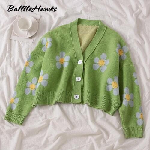 Cardigan Women Autumn V Neck Vintage Knitted Crop Top Sweater Casual Loose Knitwear Winterautumn New Knit Female Cardigan