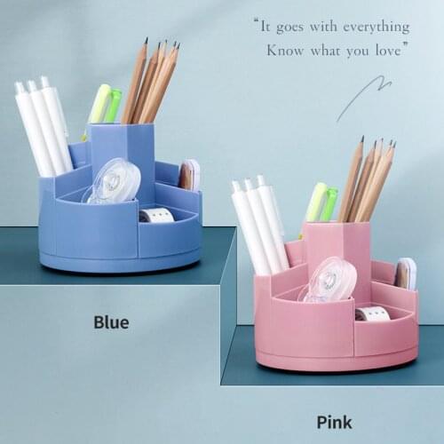 Kawaii Large Capacity Rotating Desk Pen Holder Pencil Makeup Storage Box Desktop Organizer Stand Case School Office Stationery