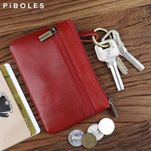 Small Mini Coin Purse Genuine Leather Housekeeper Key Holder Credit ID Business Card Case Portable Money Zipper Pouch Keychain
