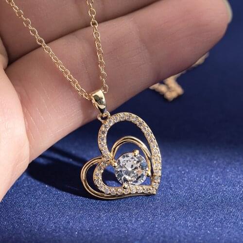 Trendy Love Heart-Shaped Pendant Necklace For Women Luxury Full Zirconia Crystal Choker Wedding Jewelry Valentine Girls Gifts