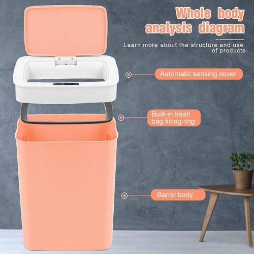 14L Trash Can with Lid Sensor Touchless Sensor Trash Bin Kitchen Bin Recycling and Waste for Kitchen/Living Room/Office-Pink