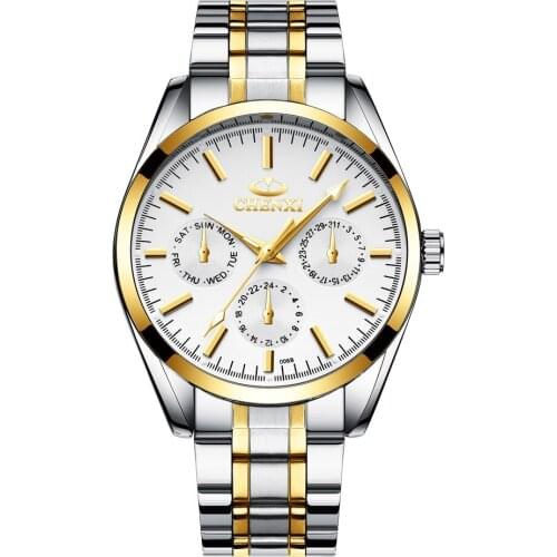 Mens Stainless Steel Watch Strap Nightlight Three Eyes Second Round Dial Plate Quartz Watch