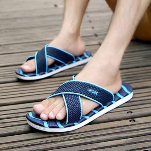 Mens Summer Massage Slippers Outdoor Striped Beach Flip-flops Man Slides Indoor Bathroom Home Shoes Male Flat Sandals Big EU46